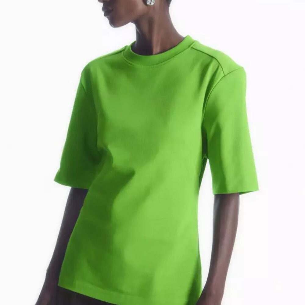 COS Green Power Shoulder Waisted Tee (Never Worn)